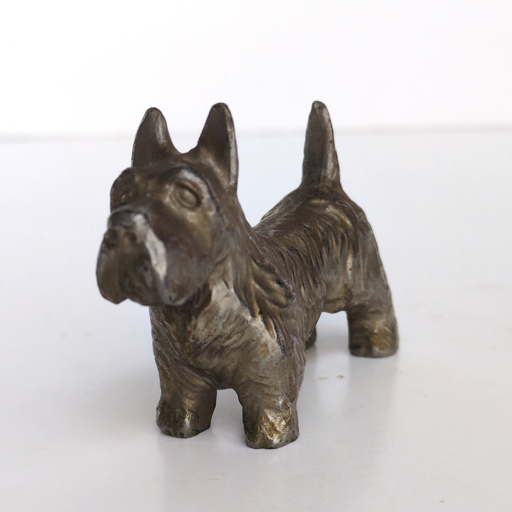 Vtg Cast Metal Scottish Terrier Dog Figurine Silver Bronze Tone Scottie Japan